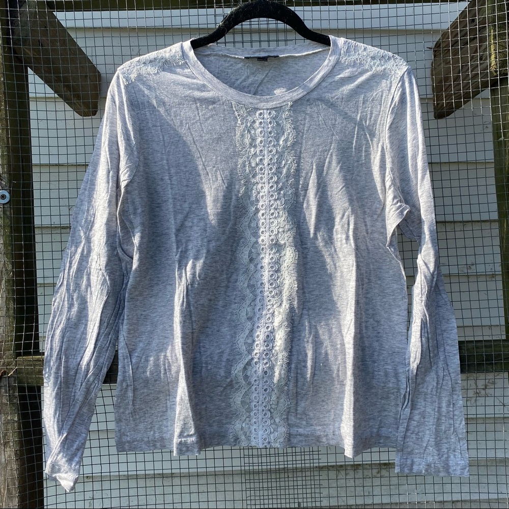 J Crew long sleeve top with lace accents